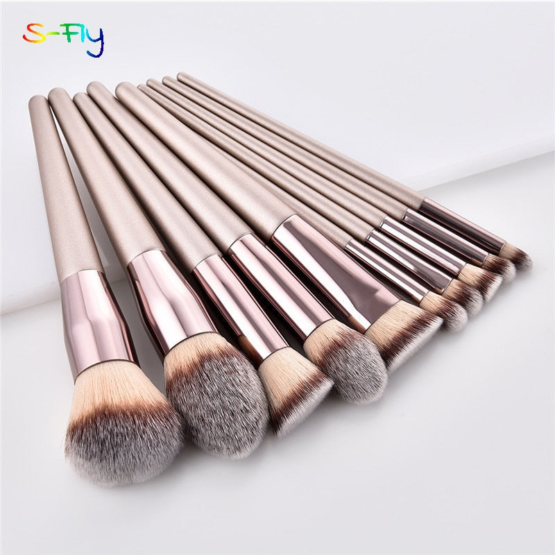 4/10pcs Champagne makeup brushes set for cosmetic foundation powder blush eyeshadow kabuki blending make up brush beauty tool