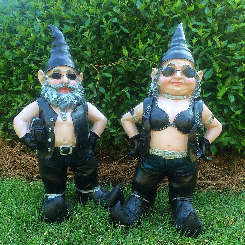 Biker Garden Gnome Couple Figurine