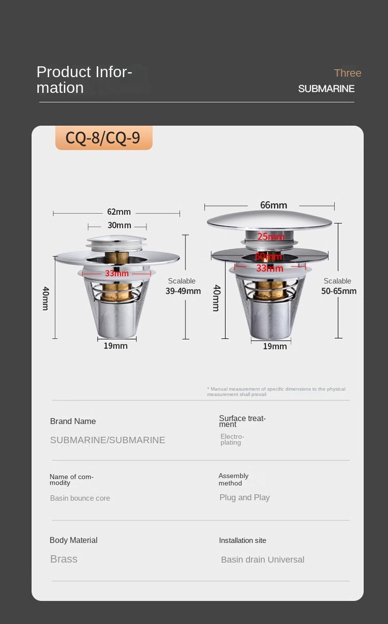 Submarine Wash Basin Leaking Plug Wash Basin Basin Drain Fitting Push-type Bounce Drain Core 10 6745388O1CN01tGCHOS29gwCBv41NZ !!2200804138098 0 cib